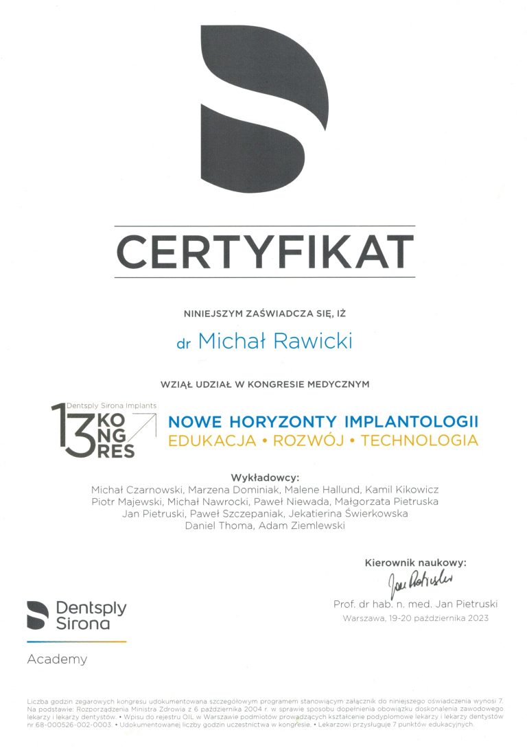 Certyfikat / dyplom dr. Michała Rawickiego – dokument 15