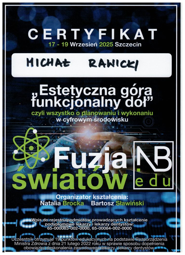 Certyfikat / dyplom dr. Michała Rawickiego – dokument 6