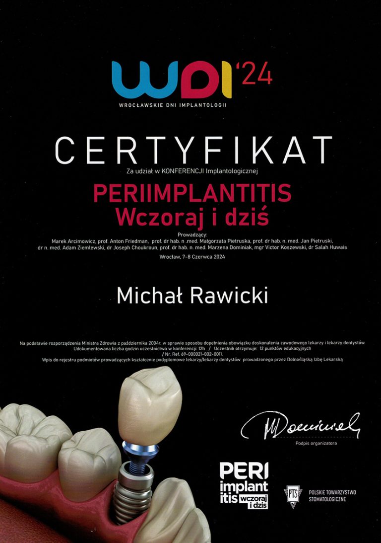 Certyfikat / dyplom dr. Michała Rawickiego – dokument 14
