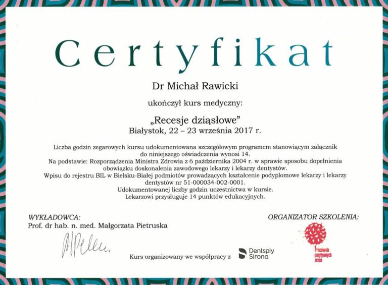 Certyfikat / dyplom dr. Michała Rawickiego – dokument 43