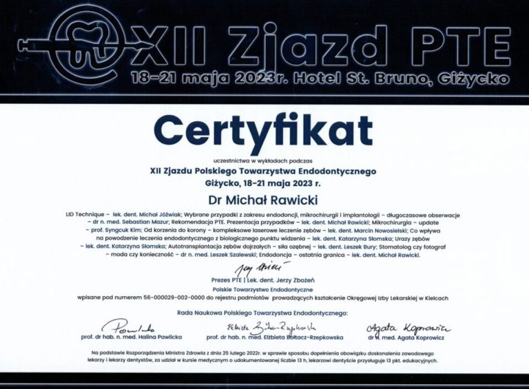 Certyfikat / dyplom dr. Michała Rawickiego – dokument 63
