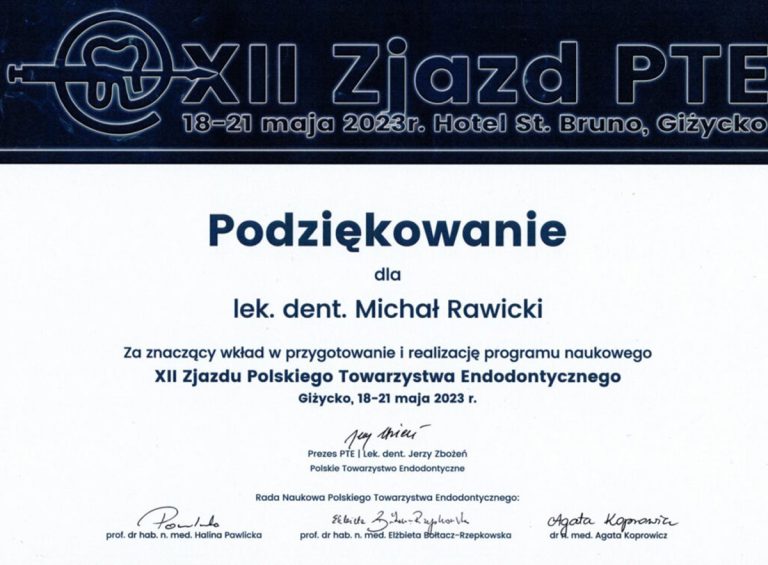 Certyfikat / dyplom dr. Michała Rawickiego – dokument 65