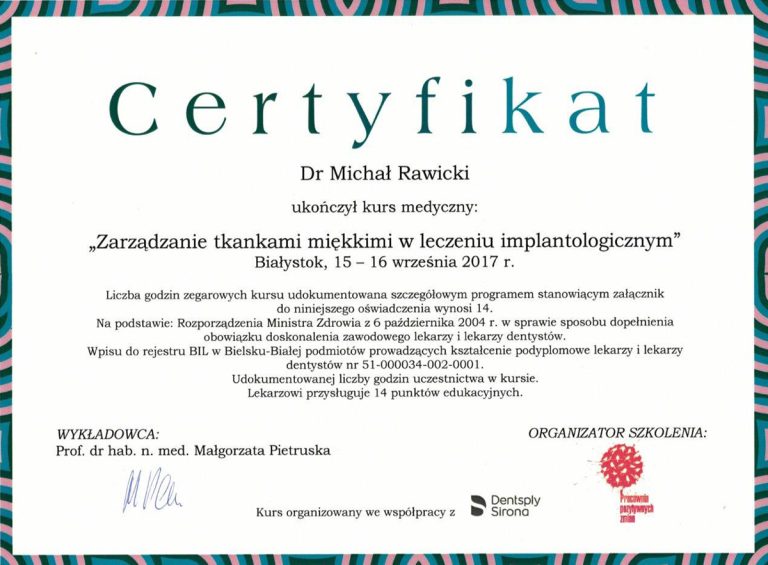 Certyfikat / dyplom dr. Michała Rawickiego – dokument 39