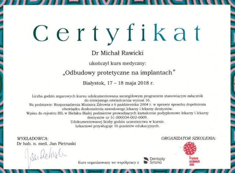 Certyfikat / dyplom dr. Michała Rawickiego – dokument 40