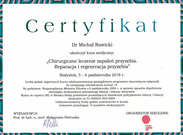 Certyfikat / dyplom dr. Michała Rawickiego – dokument 41