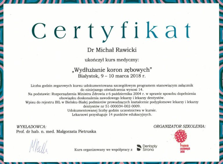 Certyfikat / dyplom dr. Michała Rawickiego – dokument 42