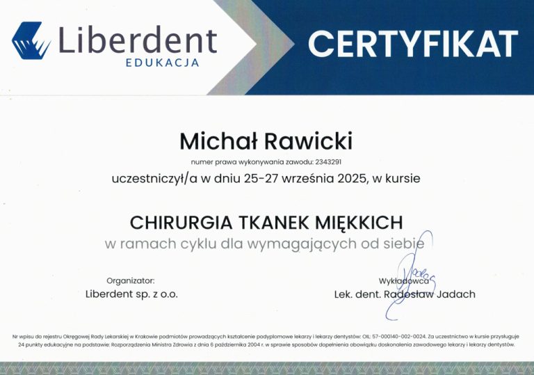 Certyfikat / dyplom dr. Michała Rawickiego – dokument 10