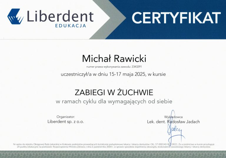 Certyfikat / dyplom dr. Michała Rawickiego – dokument 9