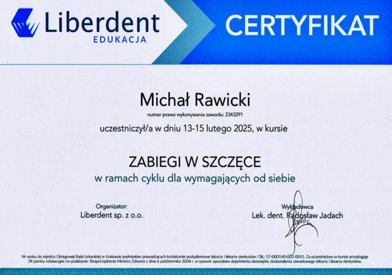 Certyfikat / dyplom dr. Michała Rawickiego – dokument 8