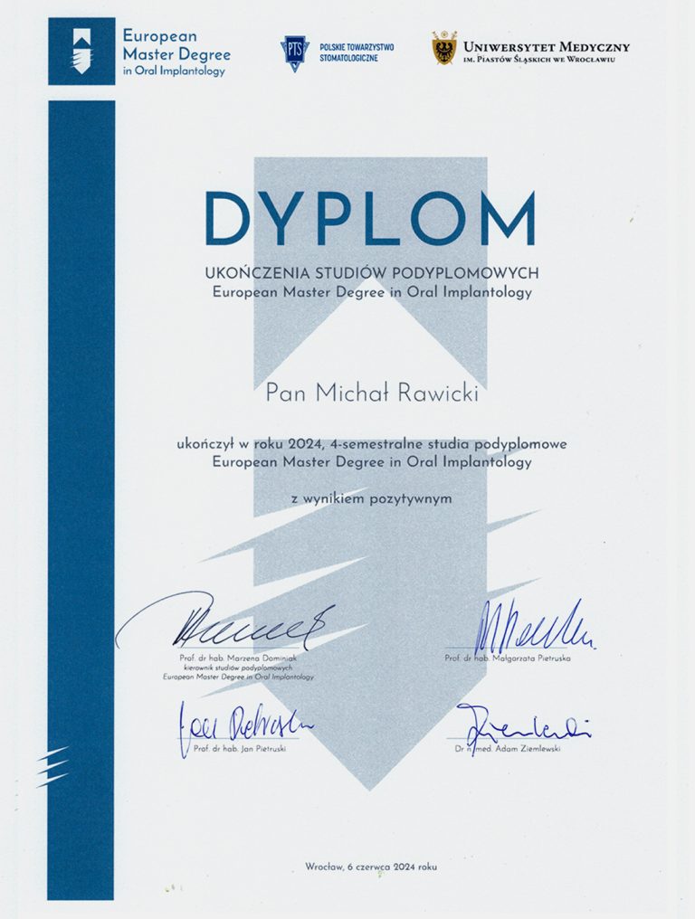 Certyfikat / dyplom dr. Michała Rawickiego – dokument 2